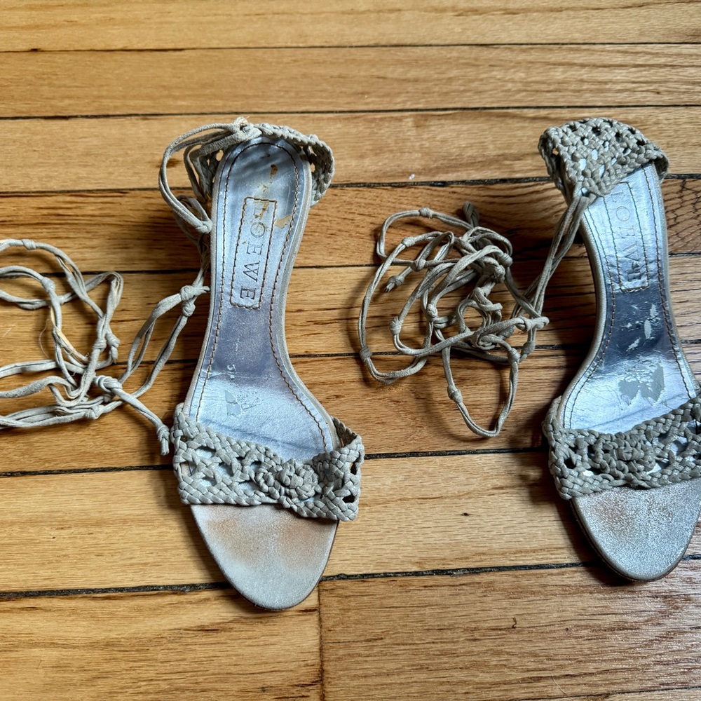 Loewe Silver Sandals with Kitten Heel and Ankle Wrap